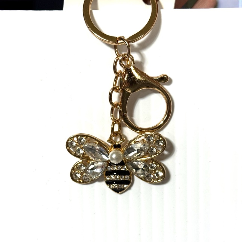 NEW Gold Bling Honey Bee Crystal Bag Charm / Keychain 🍯 🐝 👜